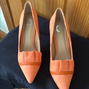 Elegant Orange Suede Heels with Pleated Detail